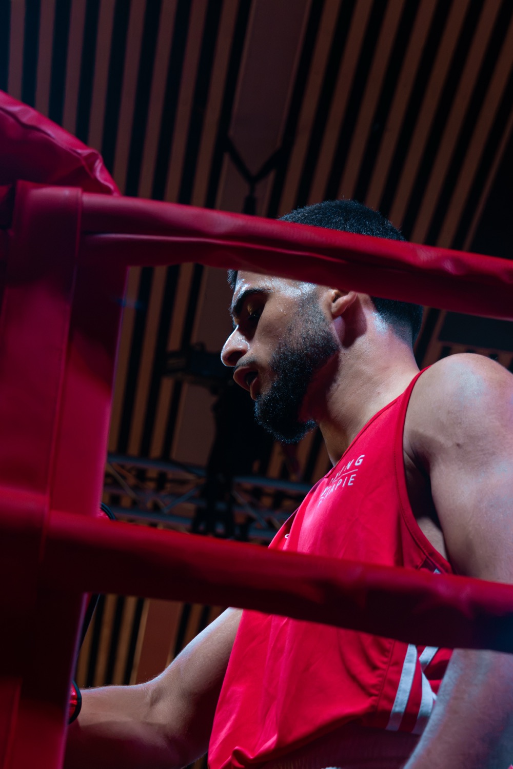 Boxeur concentré au coin du ring
