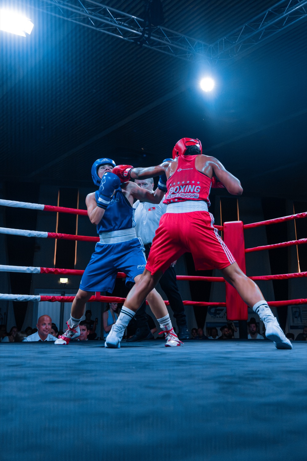 Vue large d'un combat, ring et public