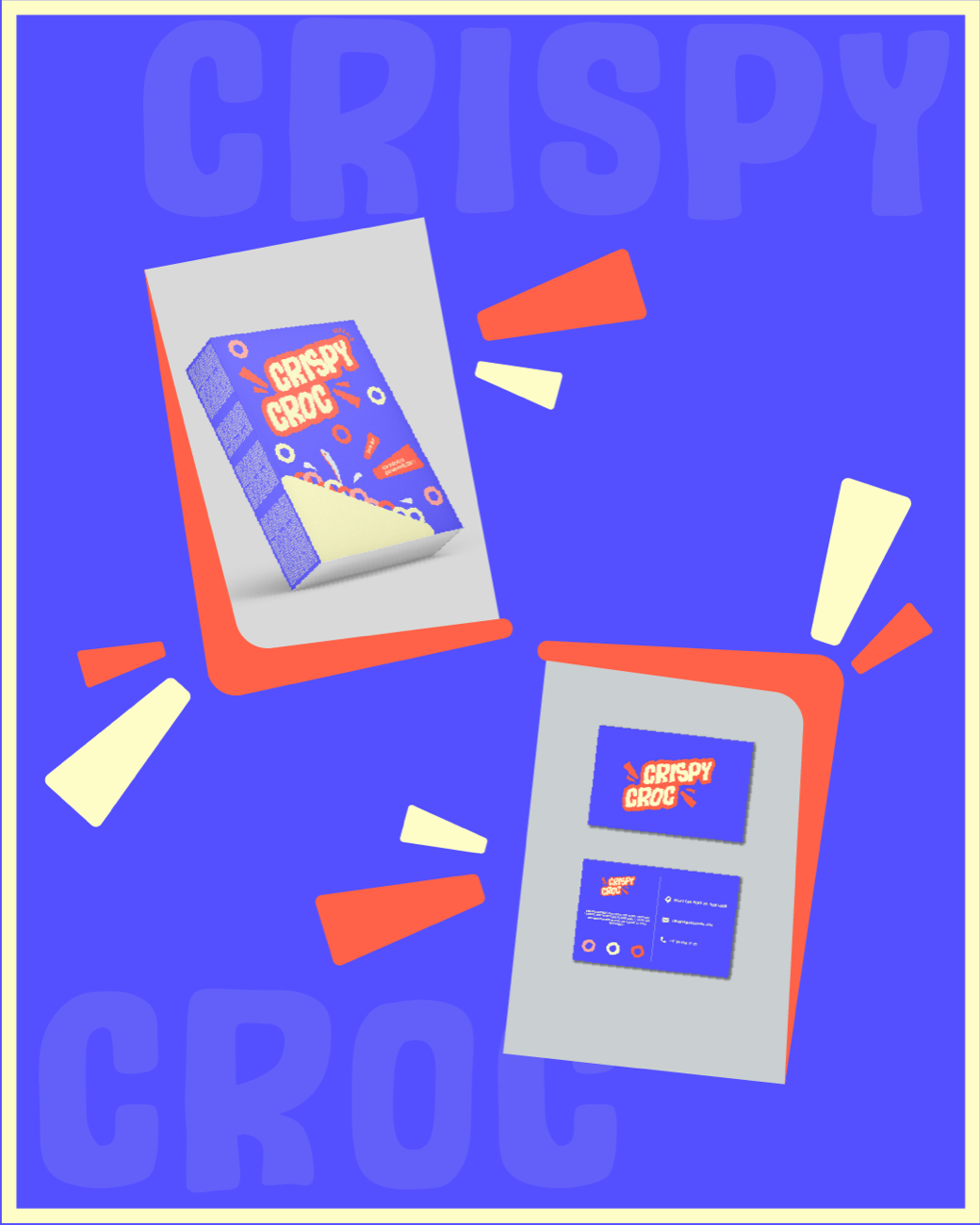 Packaging et carte de visite Crispy Croc en mockup
