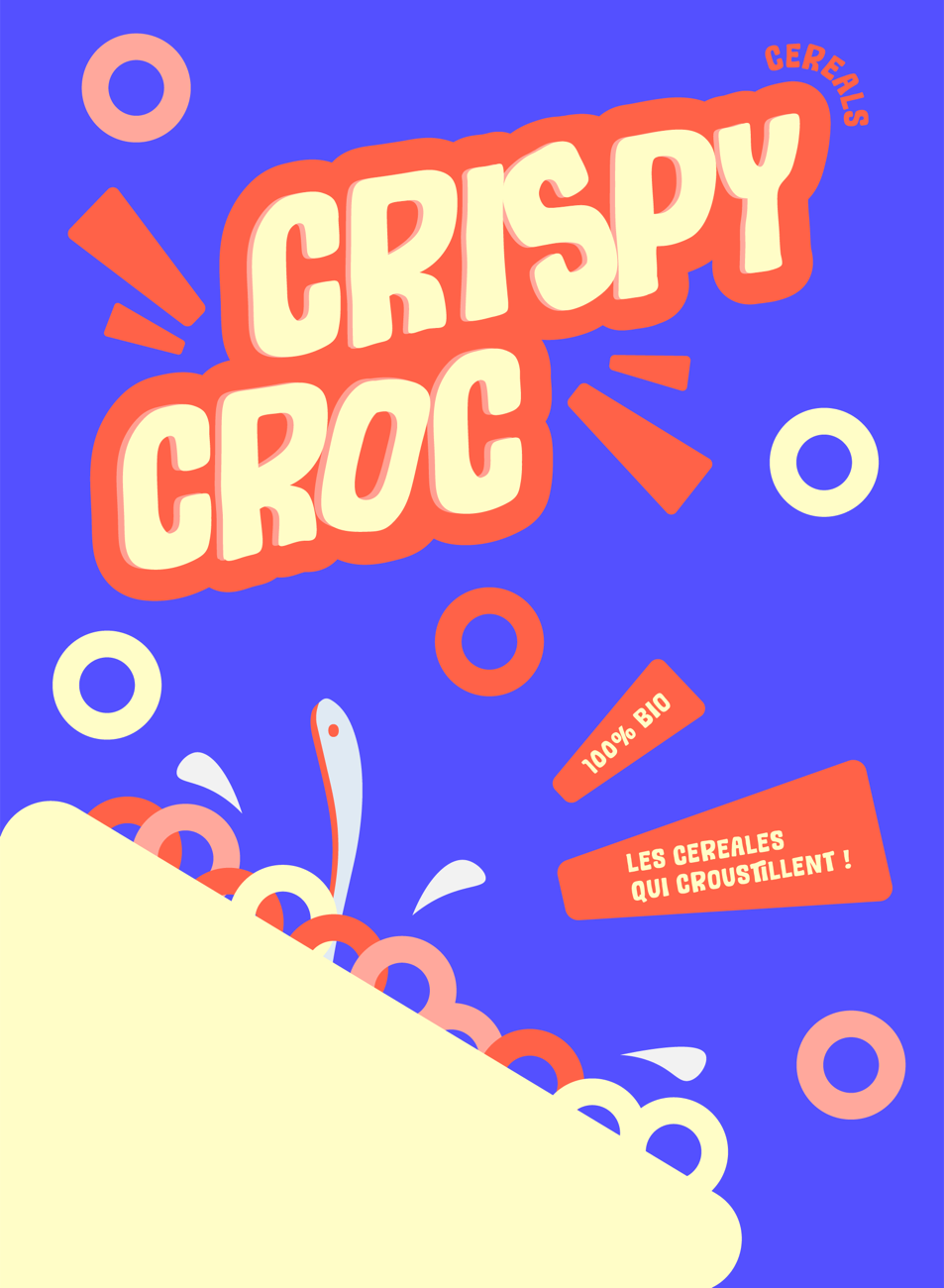 Face avant de la boîte de céréales Crispy Croc